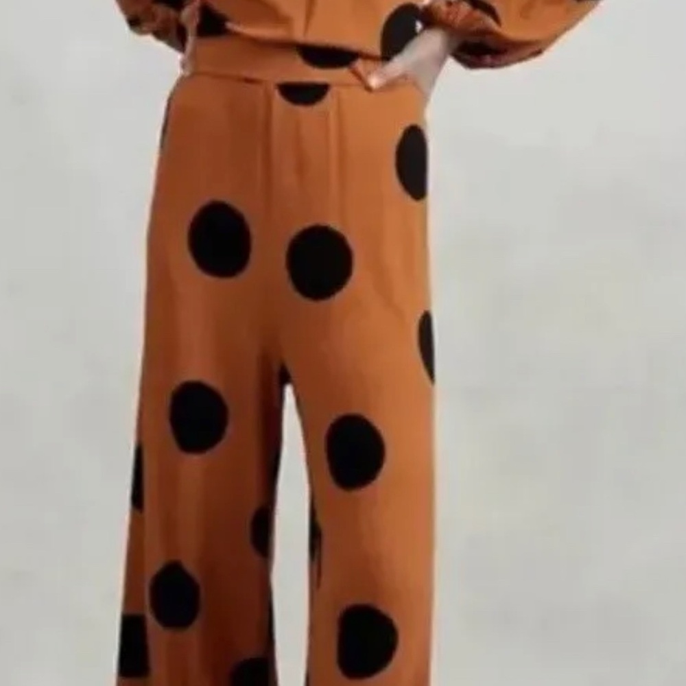 Polka Dot Wide-Leg Pants - Rust/Black - Picture 9 of 10
